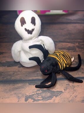 Ty Beanie Babies Sheets Ghost & Spinner Spider Plush Lot of 2 Vintage 1996/1999